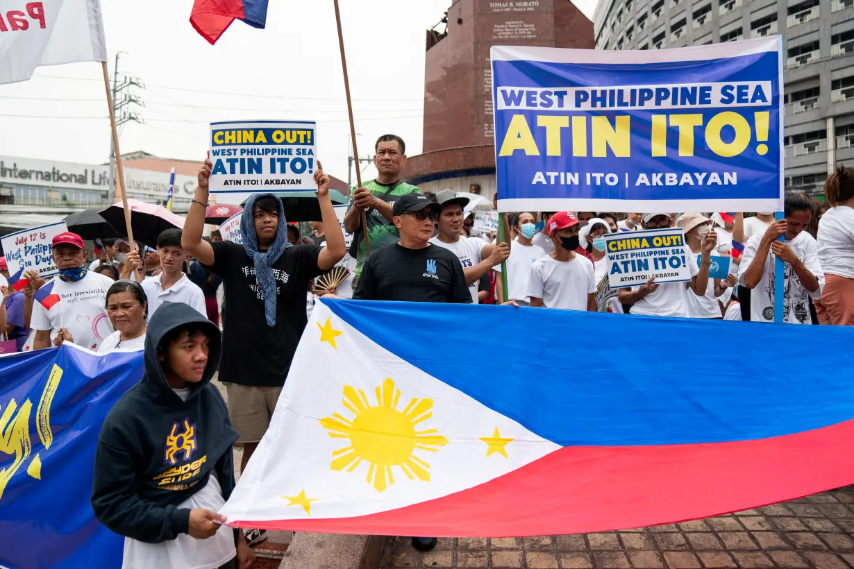 Protest during the 8th anniversary of the 2016 arbitration ruling over China's claims in the South China Sea, in Quezon City