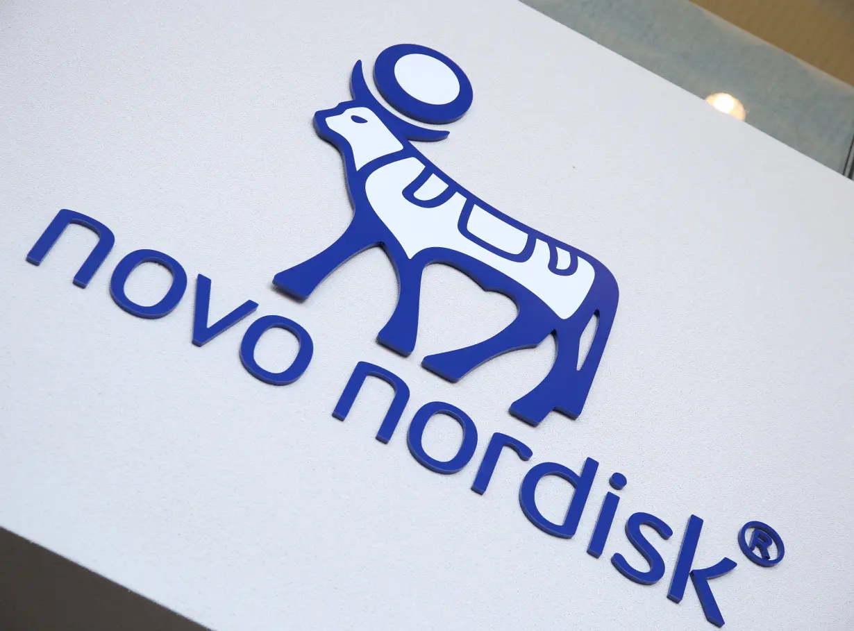 FILE PHOTO: A view of the logo of Novo Nordisk at the company's office in Bagsvaerd, on the outskirts of Copenhagen