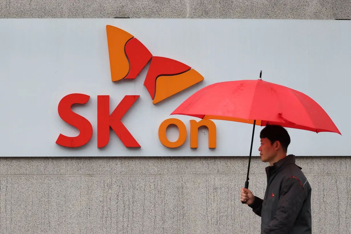 FILE PHOTO: The logo of SK On is pictured at its EV battery factory in Seosan