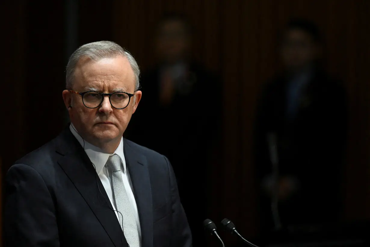 FILE PHOTO: Australian Prime Minister Anthony Albanese speaks in Canberra