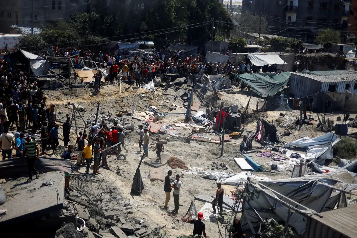 Aftermath of an Israeli strike at a tent camp in Al-Mawasi area in Khan Younis