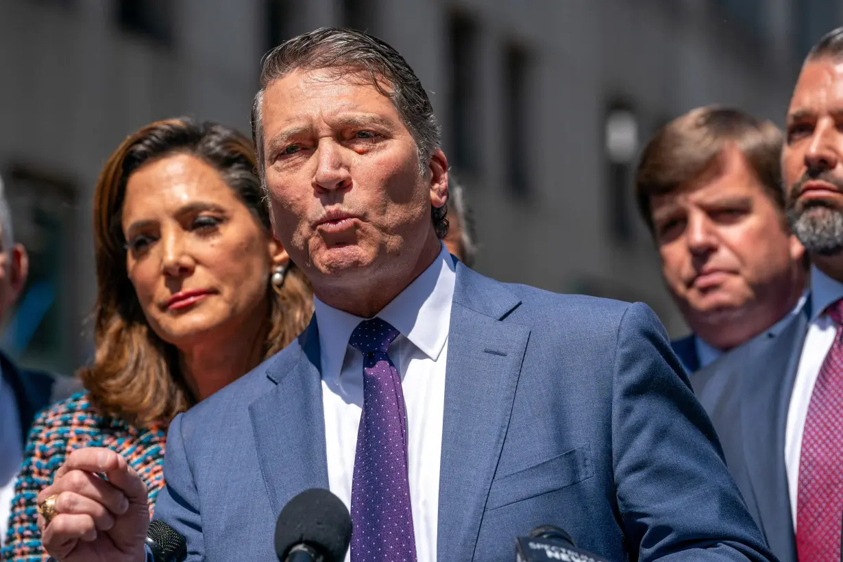 Trump supporters speak at the trial of former U.S. President Donald Trump in Manhattan, New York