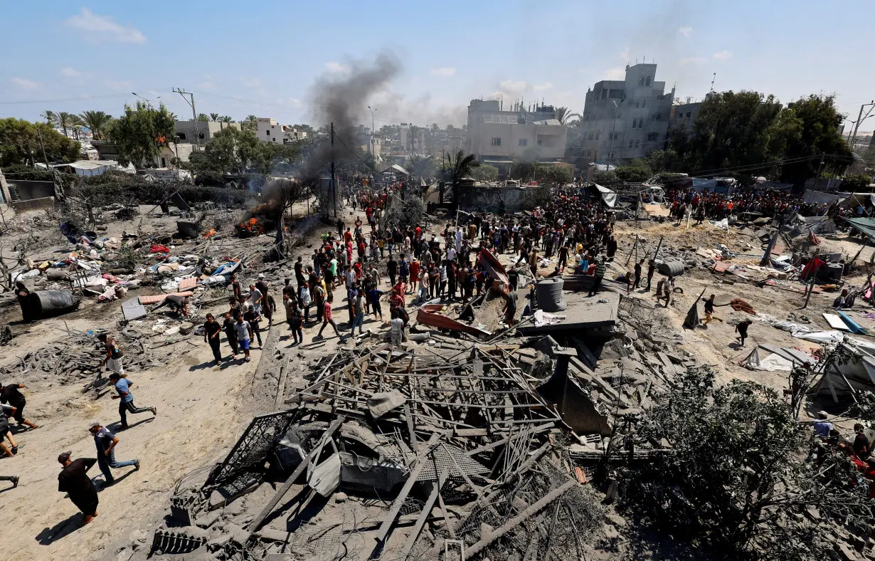 Aftermath of an Israeli strike at a tent camp in Al-Mawasi area in Khan Younis