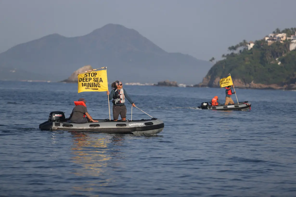 Greenpeace activists protest against deep sea mining vessel Hidden Gem, in Manzanillo