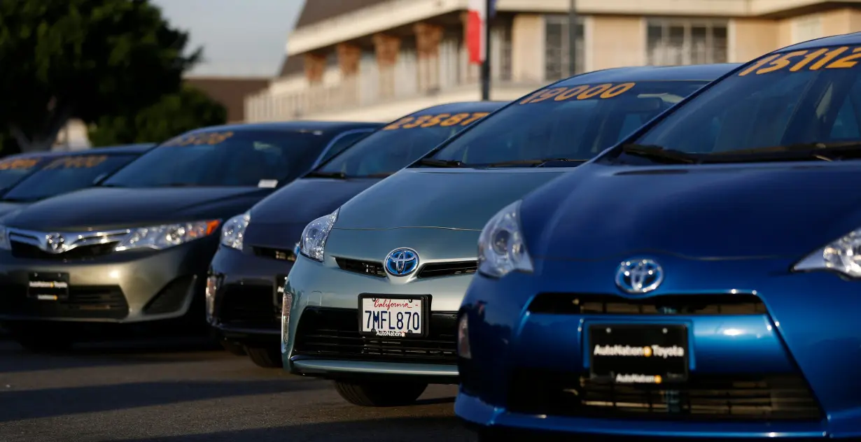 Vehicles for sale are pictured on the lot at AutoNation Toyota dealership in Cerritos