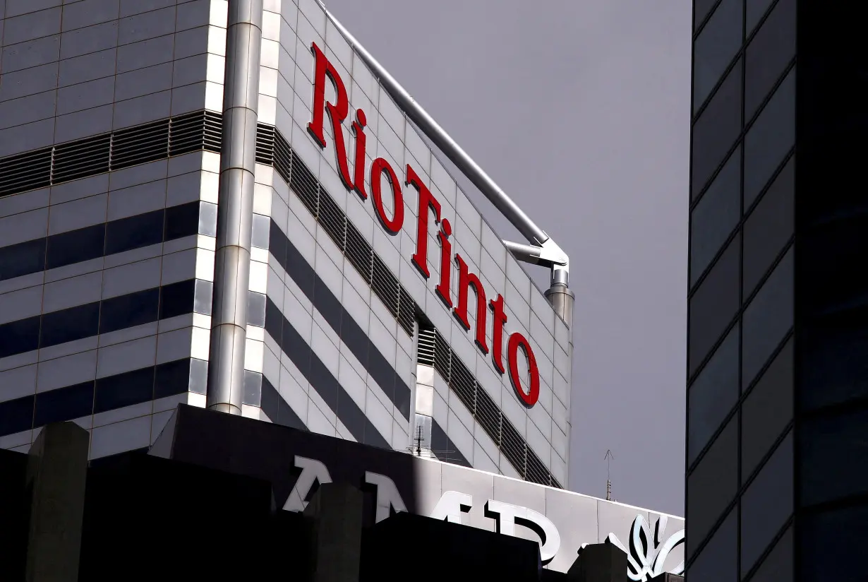 FILE PHOTO: FILE PHOTO: A Rio Tinto logo seen on the company's office in Perth, Western Australia,