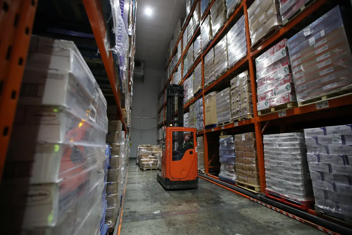 FILE PHOTO: Frozen food is seen in storage at Lineage Logistics in Heywood, Britain