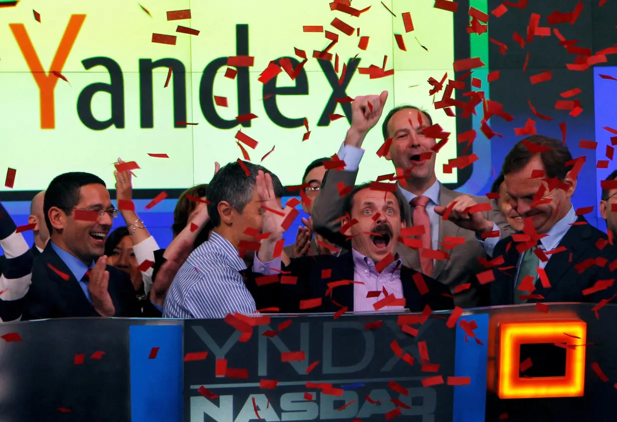 FILE PHOTO: Yandex founder and CEO Arkady Volozh celebrates Yandex listing on the Nasdaq exhange in New York