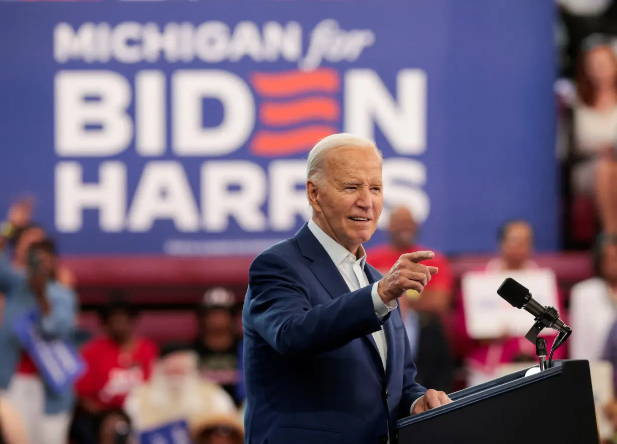 U.S. President Joe Biden speaks during a campaign stop in Detroit