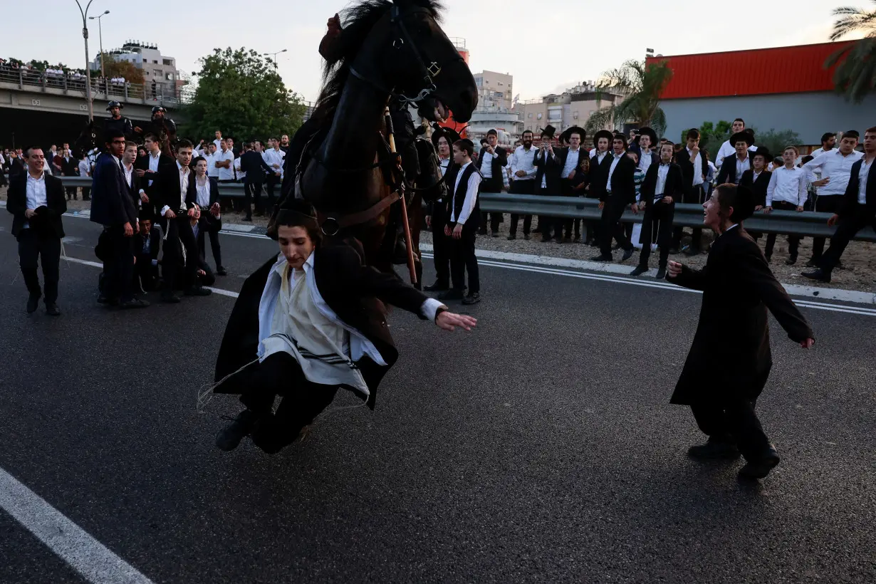 Protest against an Israeli Supreme Court ruling requiring the state to begin drafting ultra-Orthodox Jewish seminary students to the military, in Bnei Brak