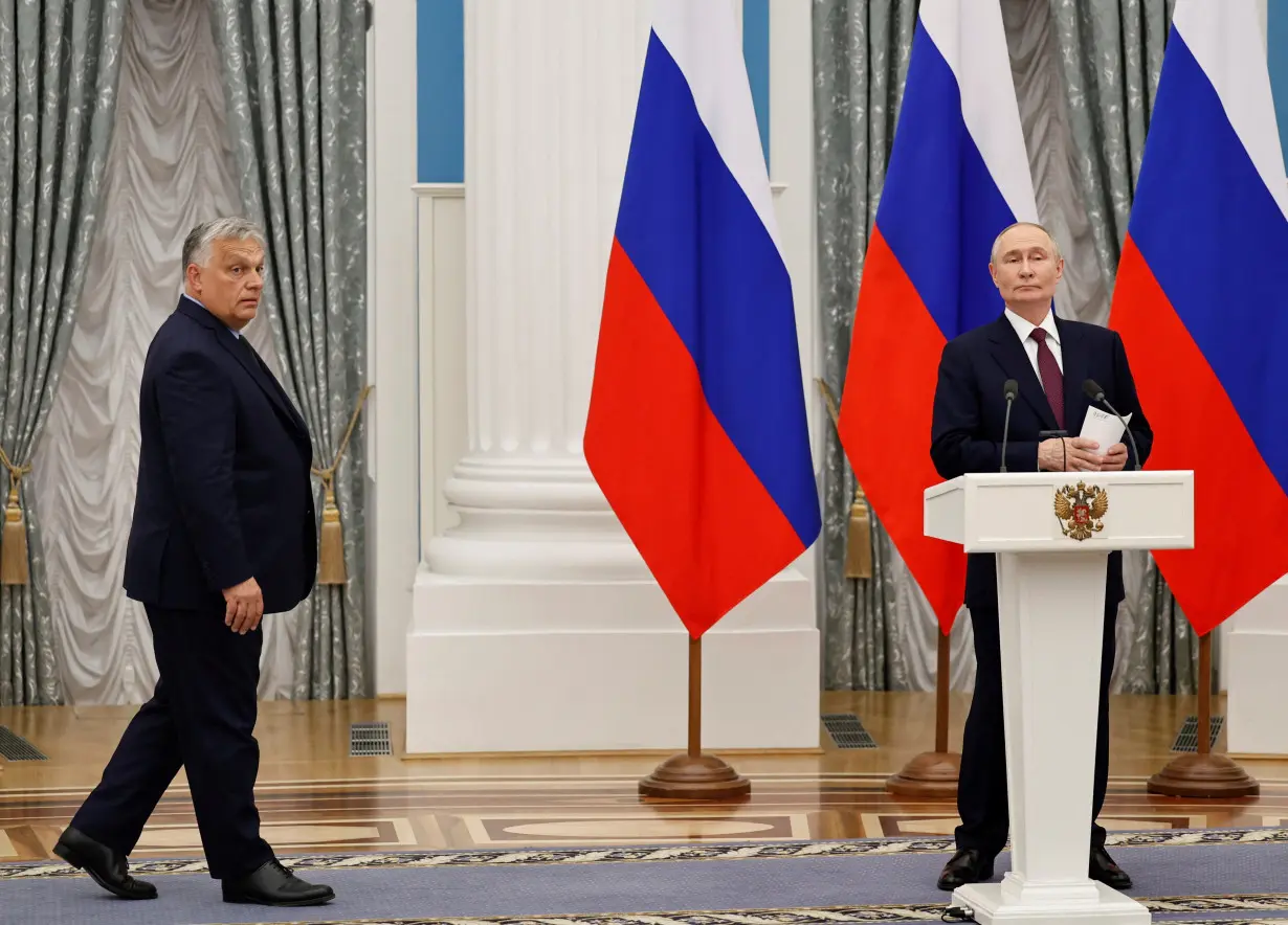 Hungary's Prime Minister Orban and Russia's President Putin attend a press conference in Moscow