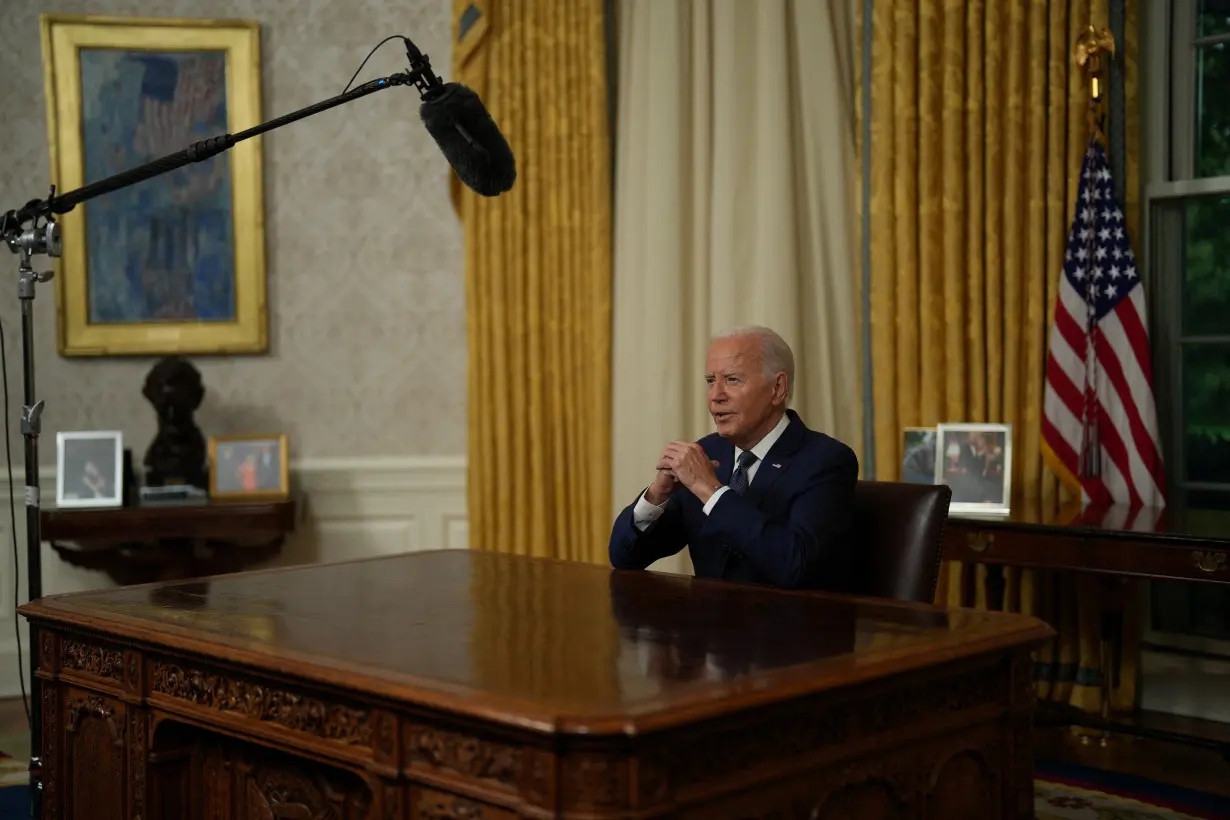 FILE PHOTO: U.S. President Joe Biden addresses the nation from the Oval Office in the White House, in Washington