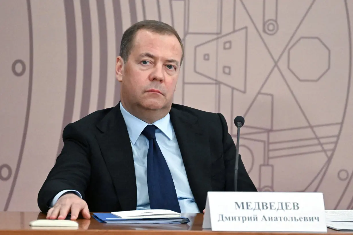 FILE PHOTO: Russian Security Council's Deputy Chairman Medvedev attends a meeting near Moscow