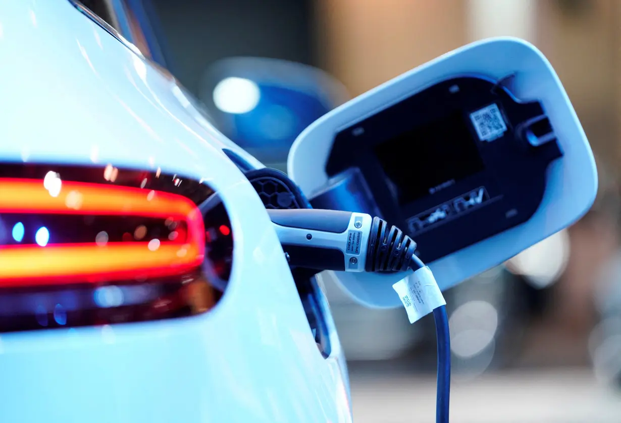 FILE PHOTO: A charging port is seen on a Mercedes Benz EQC 400 4Matic electric vehicle at the Canadian International AutoShow in Toronto