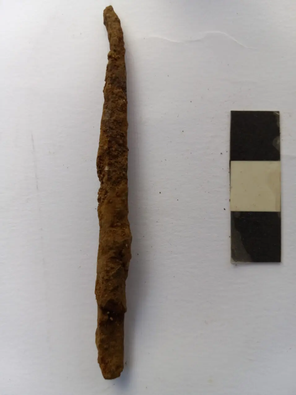 A bent javelin point found by archaeologists at the site in southern Italy.