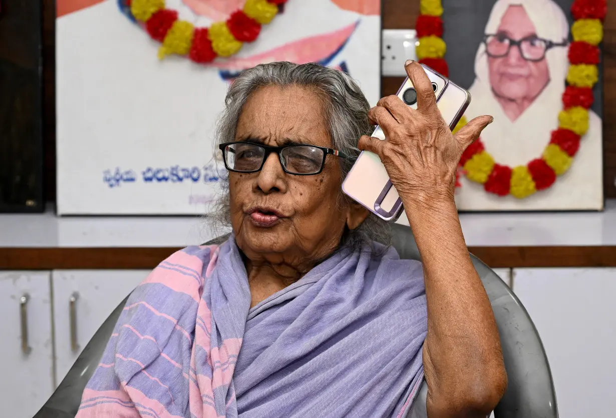 Shanthamma Chilukuri, a great-aunt of Usha Chilukuri Vance, speaks with the media in Visakhapatnam