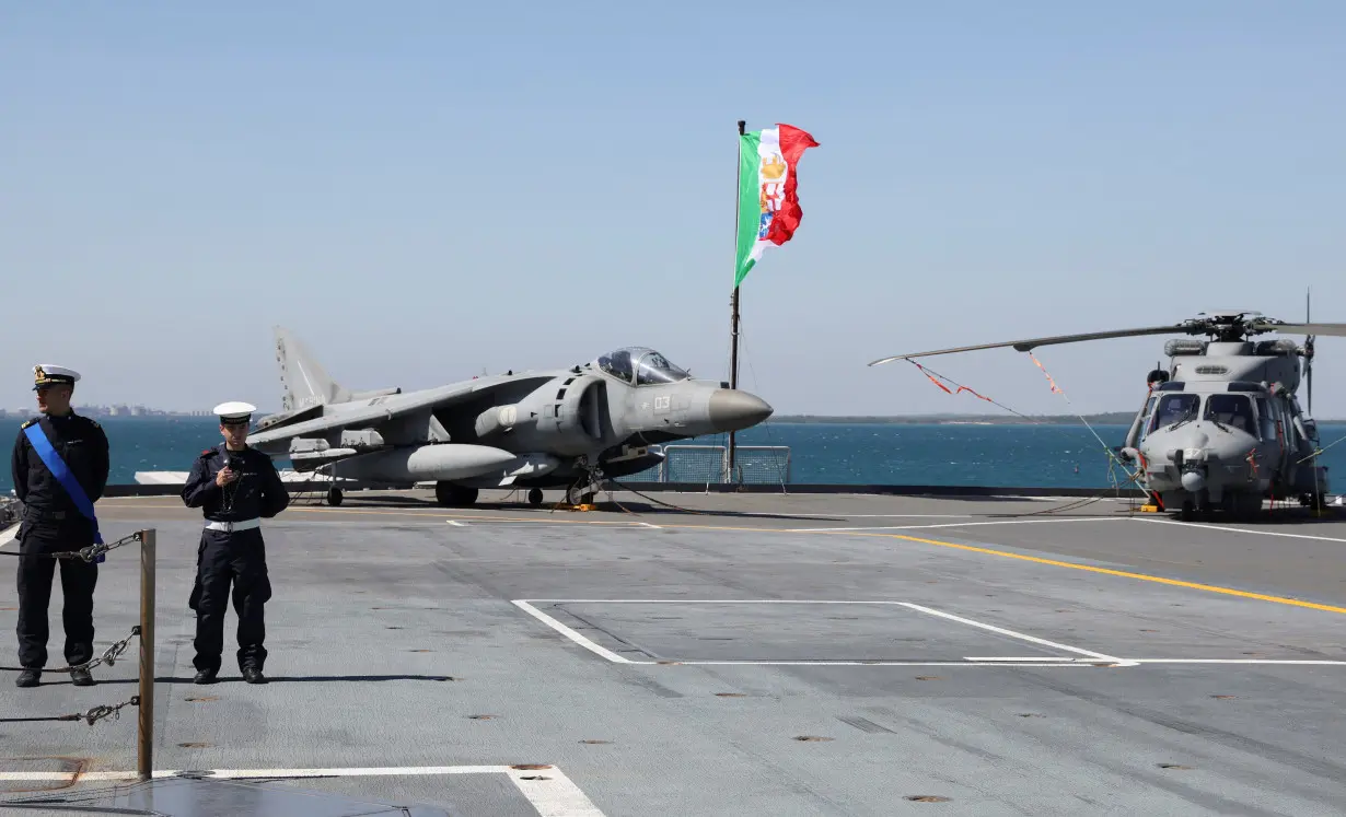 The aircraft carrier Cavour is pictured in port at Darwin