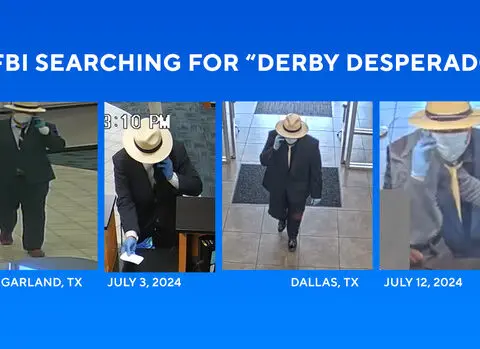 FBI seeking fedora-wearing "Derby Desperado" in Dallas and Garland bank heists