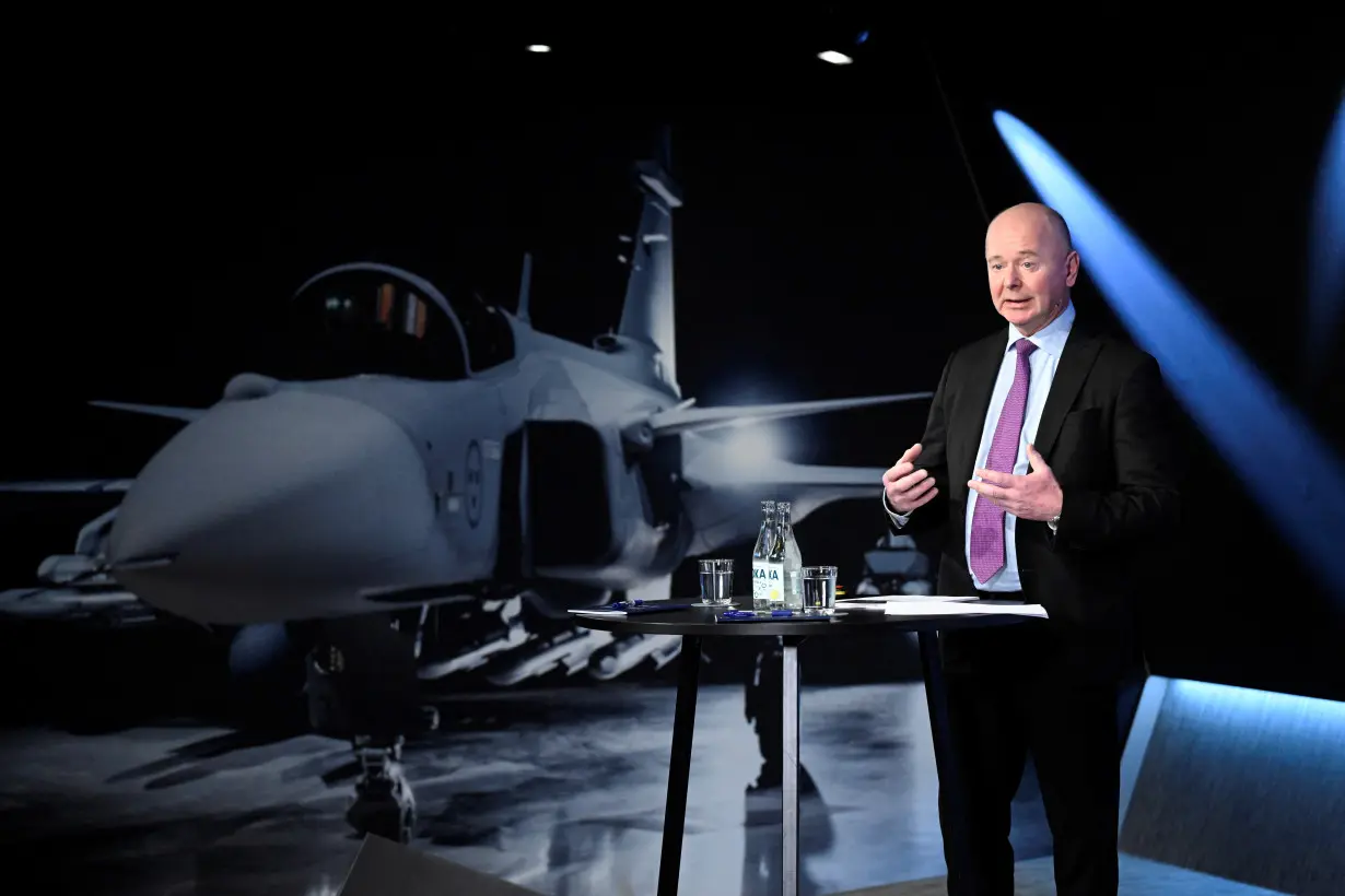 Swedish defence and security company Saab CEO Micael Johansson during the presentation of Saab's interim report in Stockholm