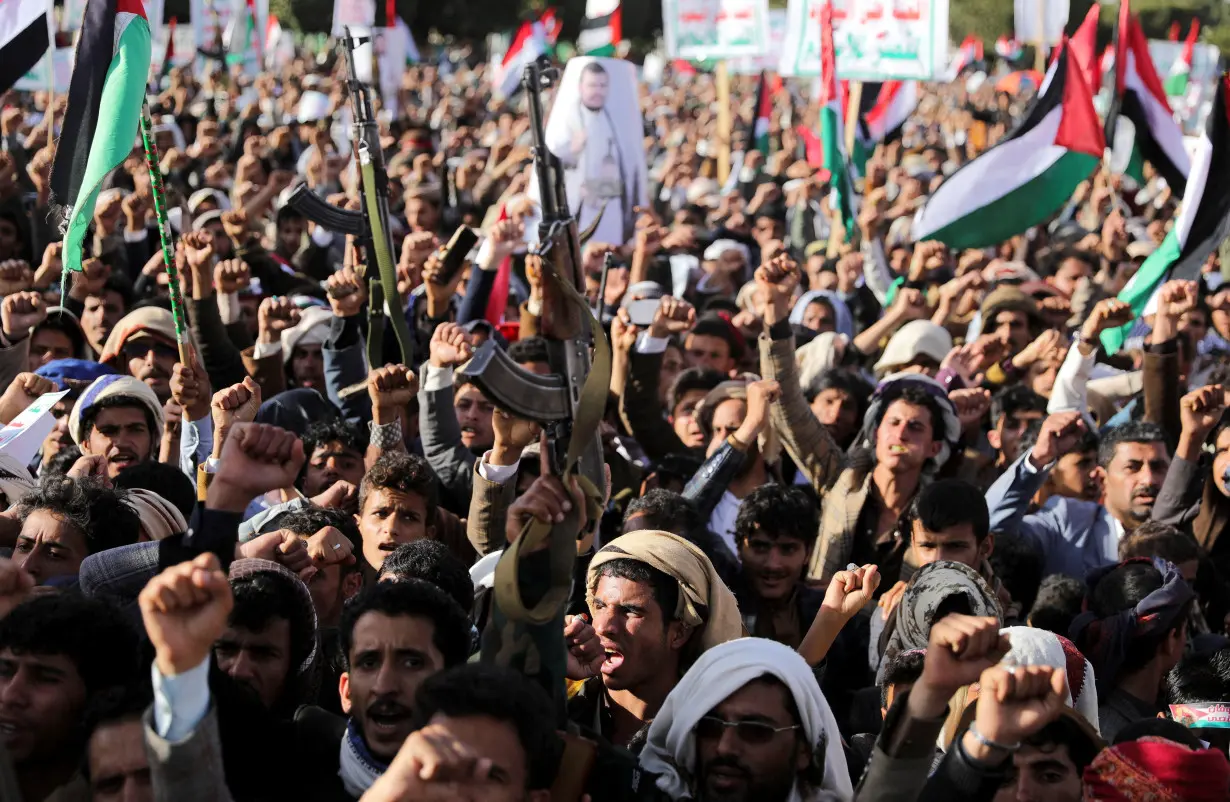 Houthi supporters rally after U.S. and Britain carry out strikes against Houthis