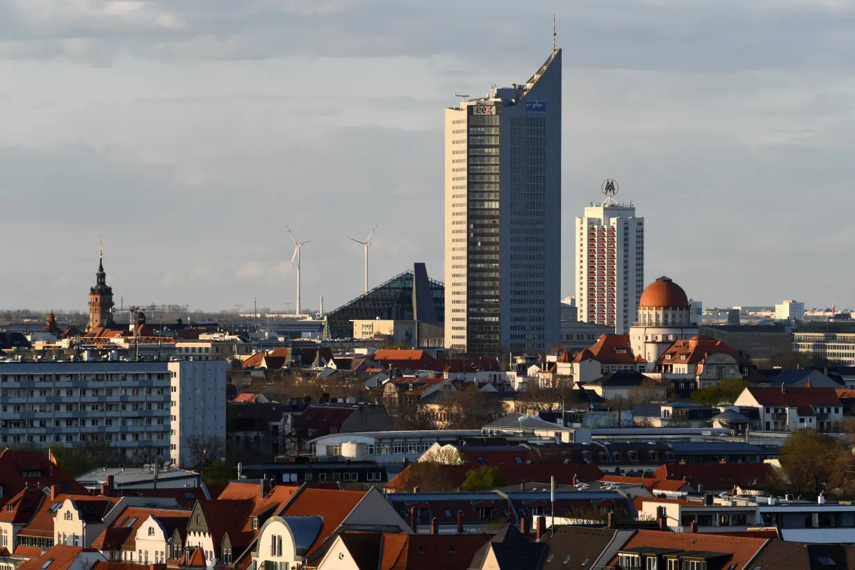 FILE PHOTO: The headquarters of the European Energy Exchange is pictured during evening light in a centre-of-town high-rise office building in Leipzig, Germany