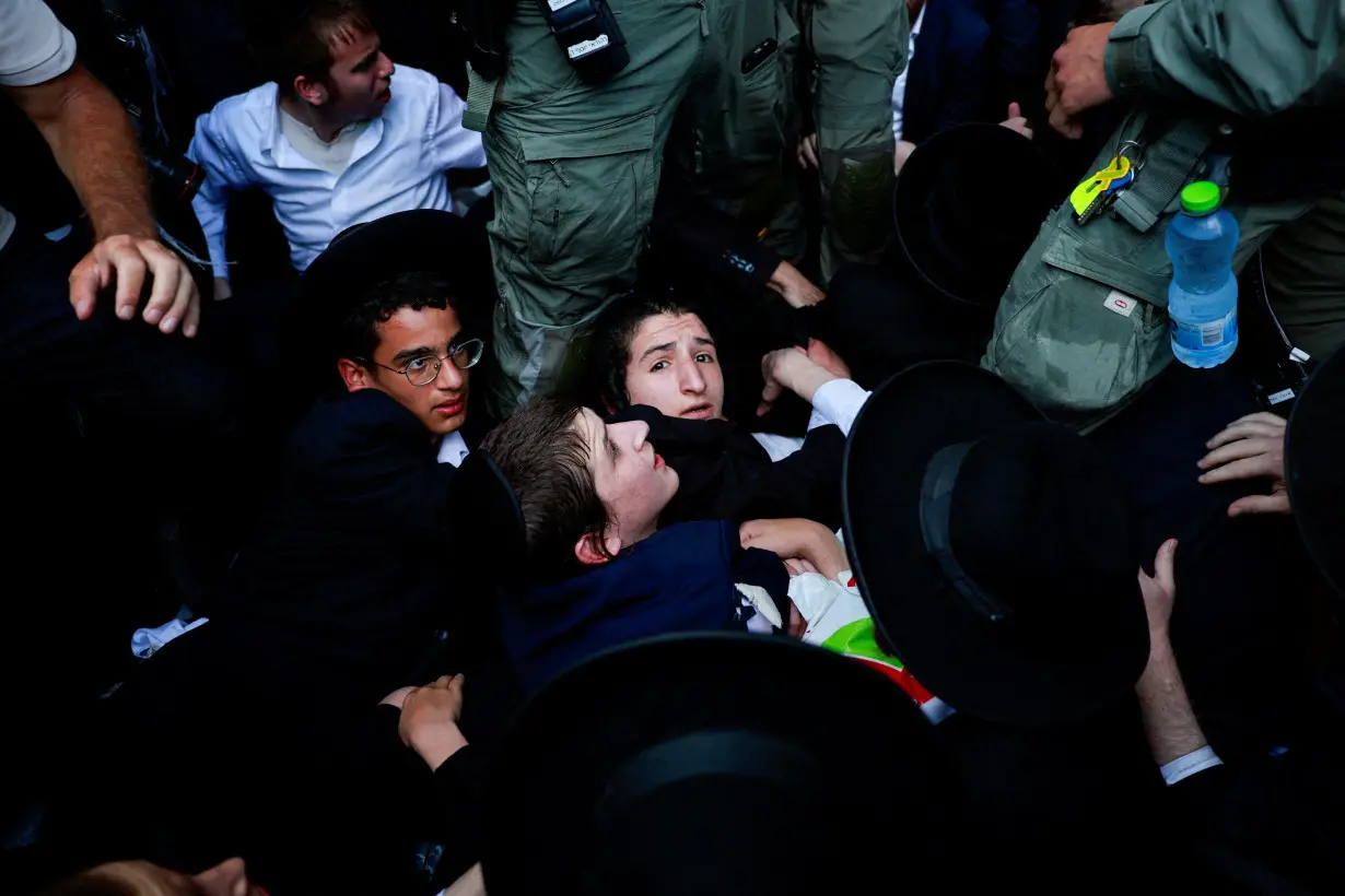 Protest against an Israeli Supreme Court ruling requiring the state to begin drafting ultra-Orthodox Jewish seminary students to the military, in Bnei Brak