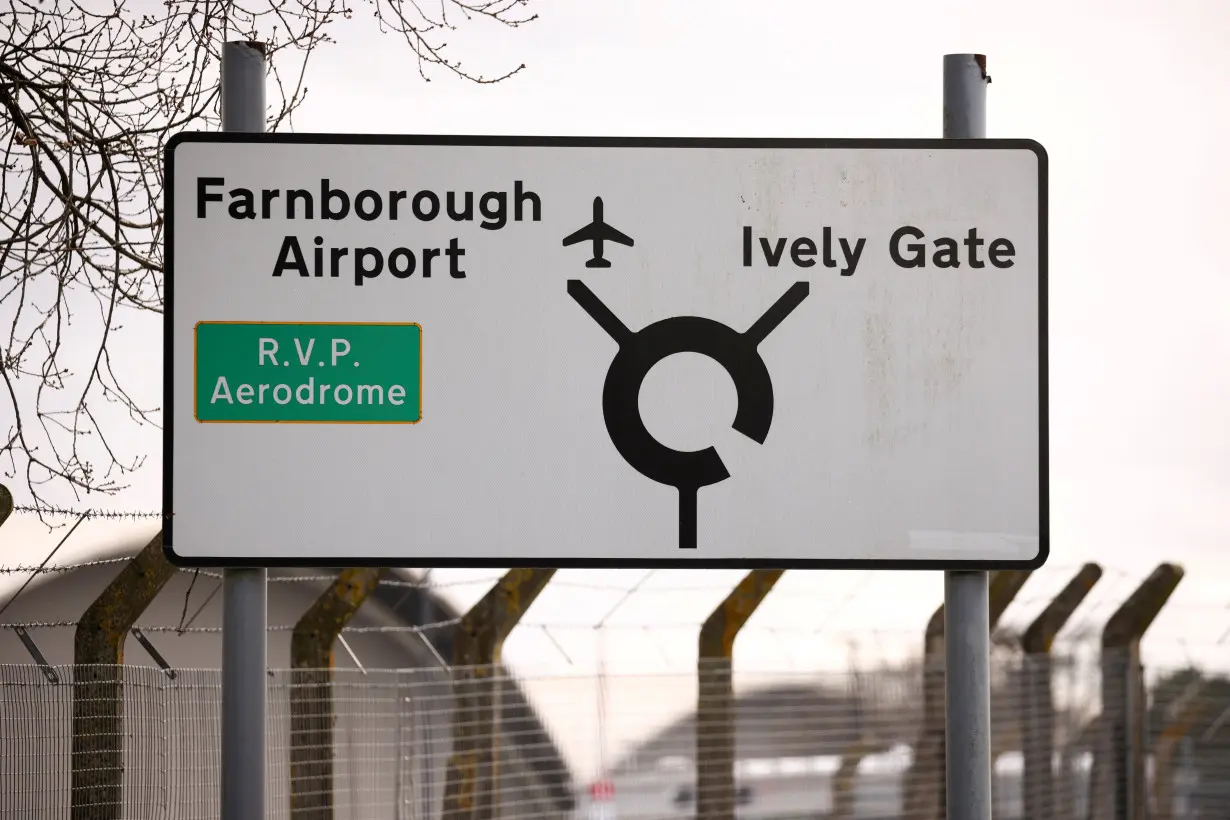 FILE PHOTO: General view of signage at Farnborough Airport