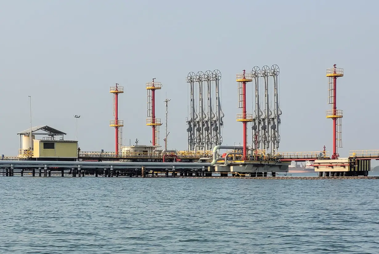 A complex of pipes used for the export of crude oil in a dock that is part of the Ecopetrol refinery, is seen in Cartagena