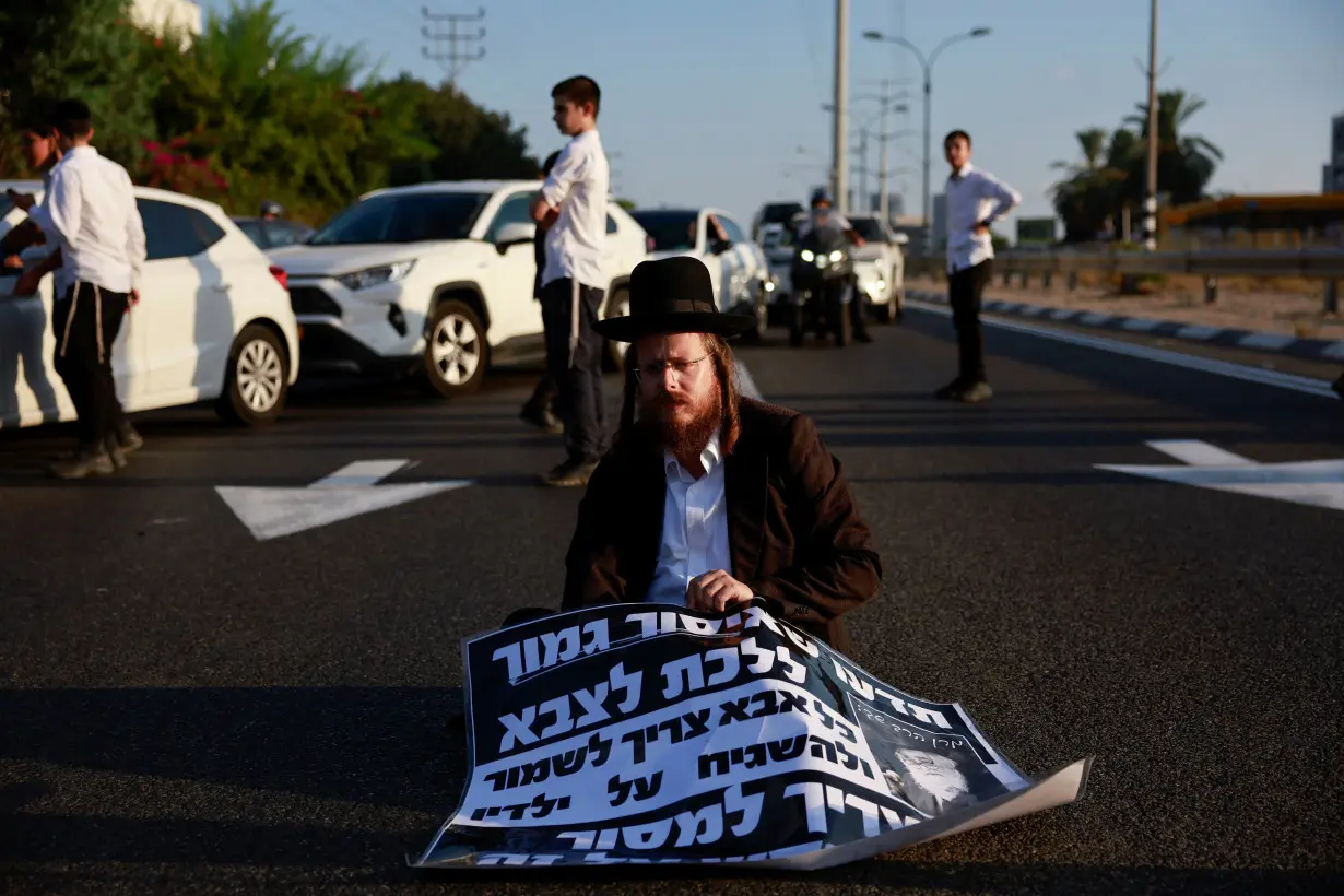 Protest against an Israeli Supreme Court ruling requiring the state to begin drafting ultra-Orthodox Jewish seminary students to the military, in Bnei Brak