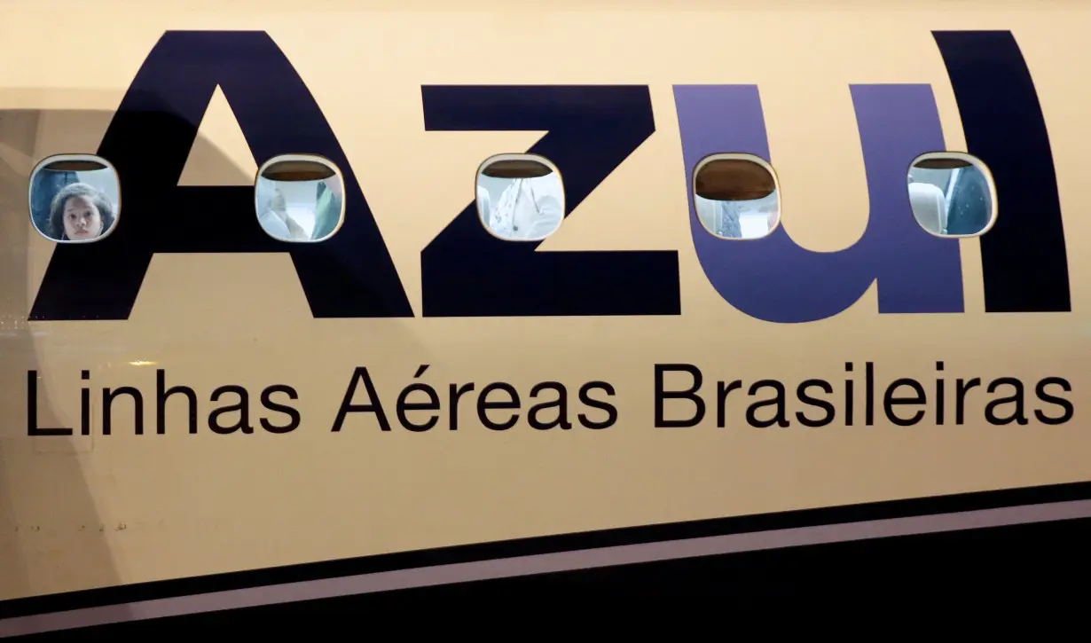 FILE PHOTO: A logo of Azul Brazilian Airlines is seen on a plane at International Airport in Guarulhos