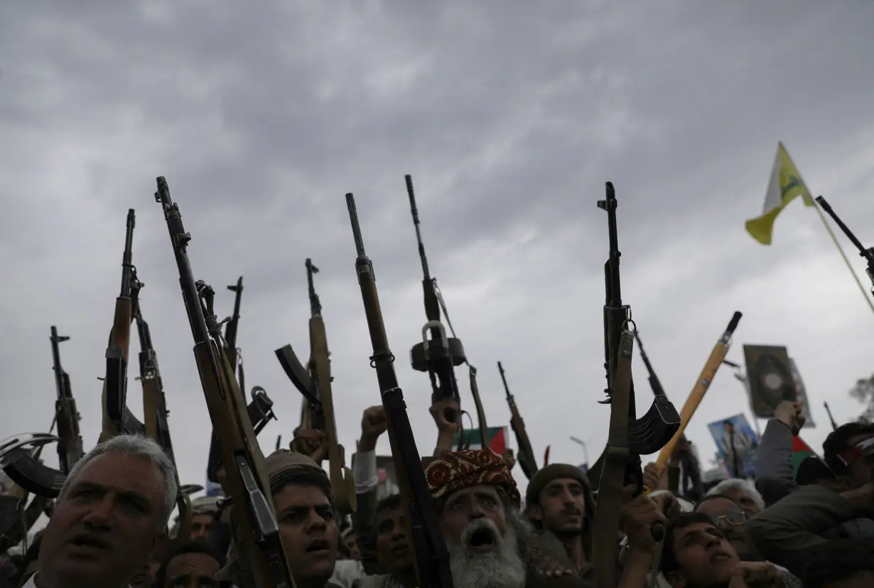 Protesters, mainly Houthi supporters, rally to show solidarity with Palestinians in the Gaza Strip, in Sanaa