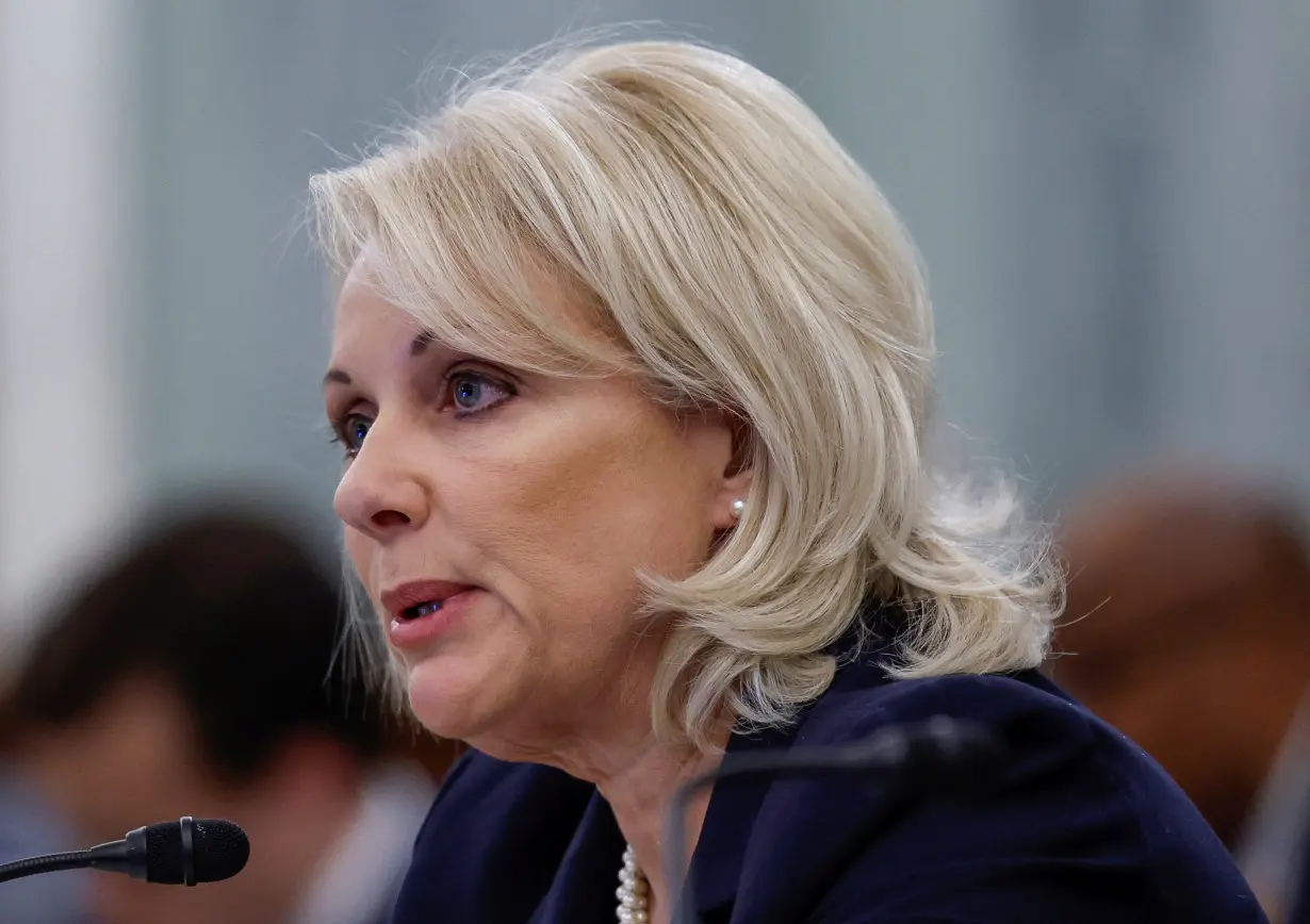 FILE PHOTO: National Transportation Safety Board Chair Jennifer Homendy testifies before the Senate during a hearing about the train derailment in Washington