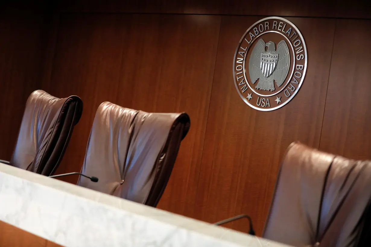 The seal of the National Labor Relations Board (NLRB) is seen at their headquarters in Washington, D.C.