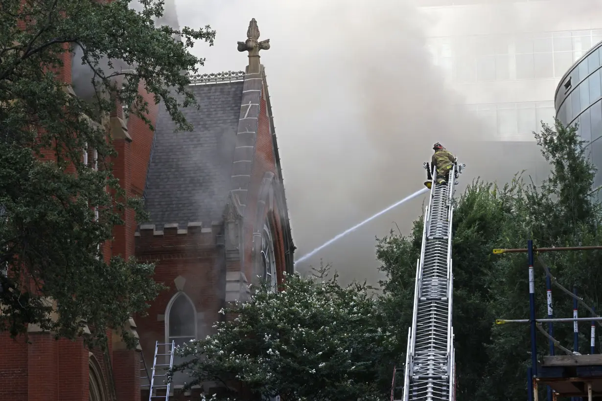 A fire severely damages the historic First Baptist Dallas church sanctuary