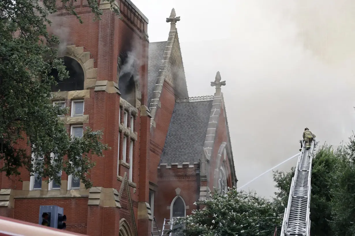 A fire severely damages the historic First Baptist Dallas church sanctuary