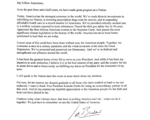 Here's the letter that Biden wrote to say he would no longer seek reelection