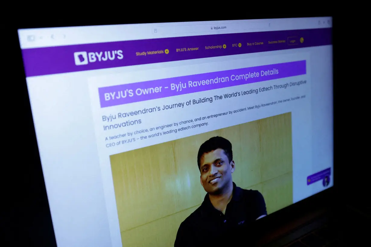 FILE PHOTO: Illustration shows Byju's Owner Byju Raveendran photo on his company web page