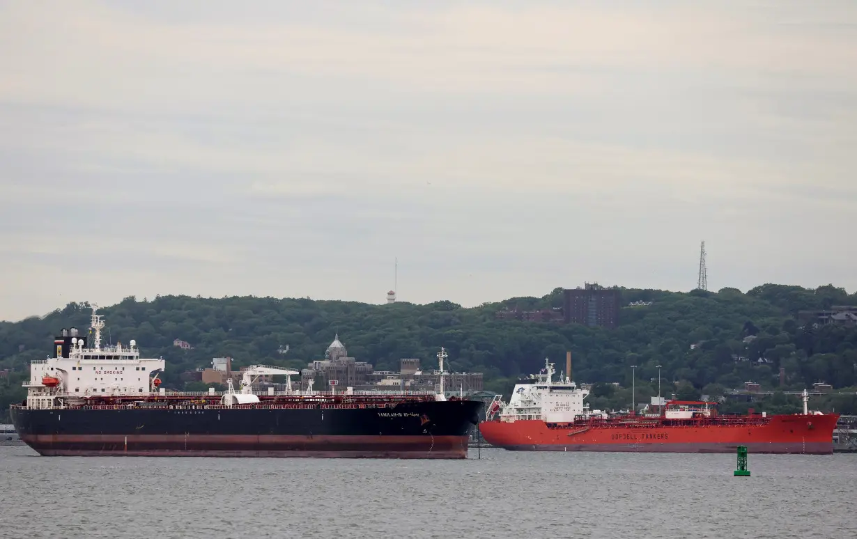 Oil tankers the Yamilah III and the Bow Gemini are seen anchored in New York Harbor