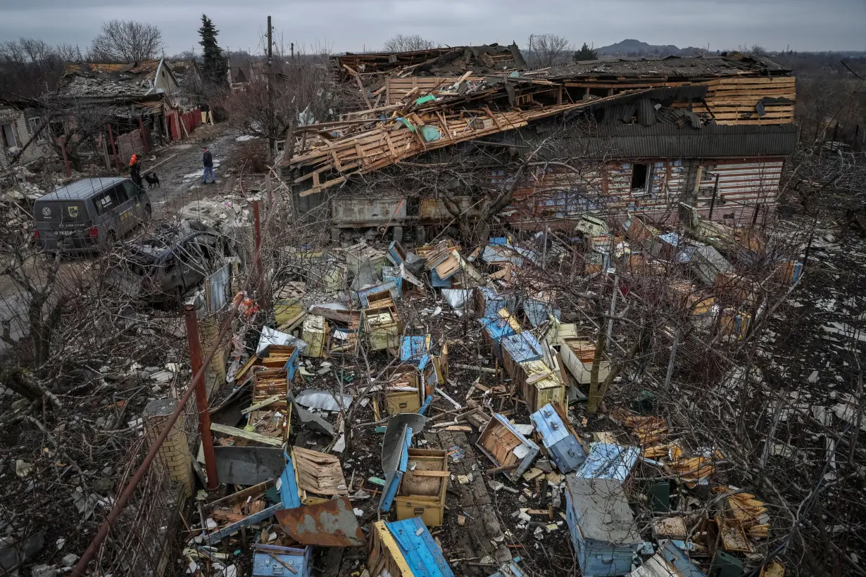 Aftermath of a Russian missile strike in the village of Rivne near Pokrovsk