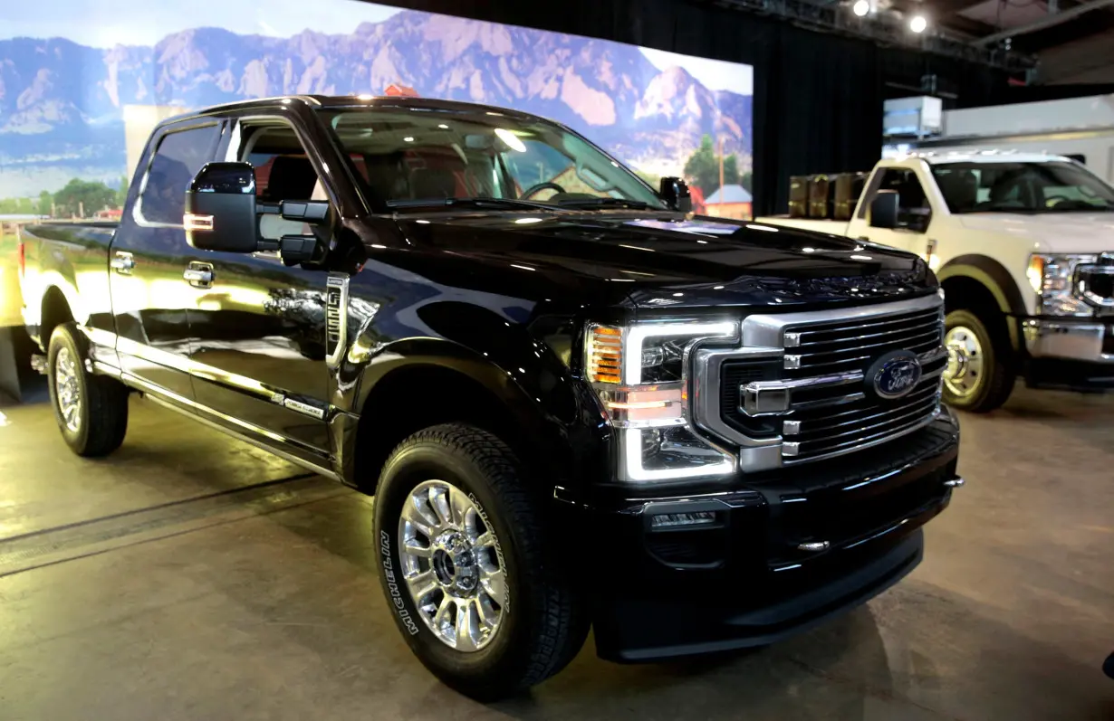 FILE PHOTO: Ford Motor Co. displays its new 2020 F-Series Super Duty pickup truck in Detroit,