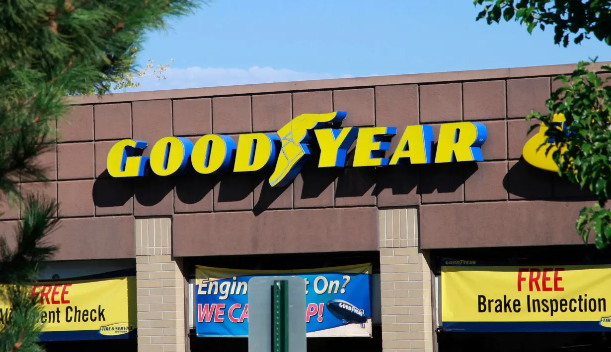 The Goodyear Tire and Rubber Co storefront is seen in Westminster, Colorado