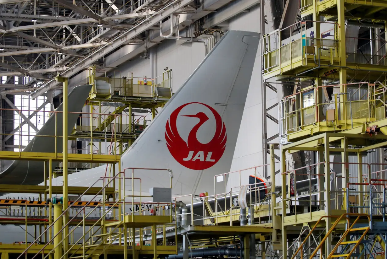 JAL logo seen at Haneda Airport hangar in Tokyo