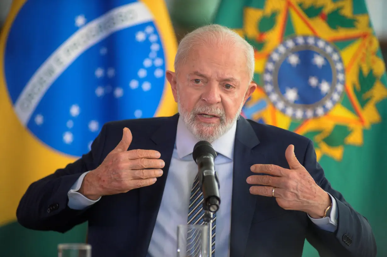 Brazilian President Luiz Inacio Lula da Silva speaks to foreign media at Planalto palace in Brasilia