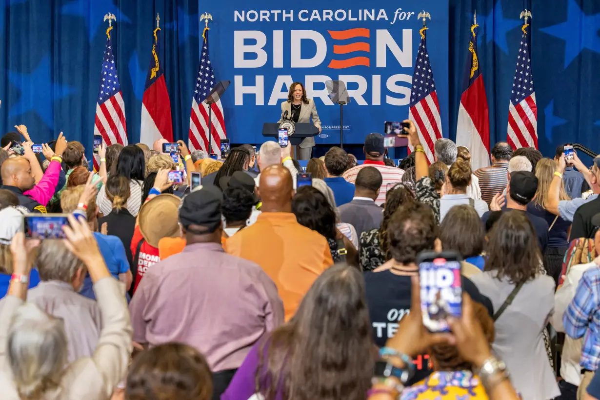 FILE PHOTO: U.S. Vice President Kamala Harris campaigns in Fayetteville, North Carolina