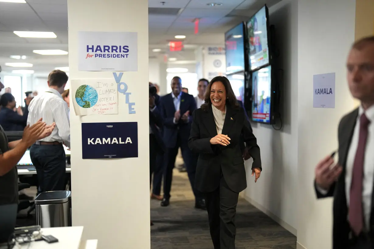 U.S. Vice President Kamala Harris arrives at her Presidential Campaign headquarters in Wilmington