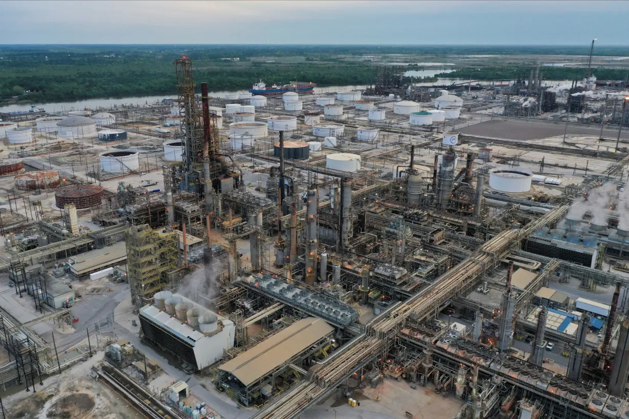 An aerial view of Exxon Mobil's Beaumont oil refinery, in Beaumont, Texas