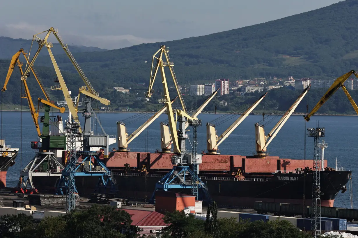 A view shows the Vostochny container port in the shore of Nakhodka Bay