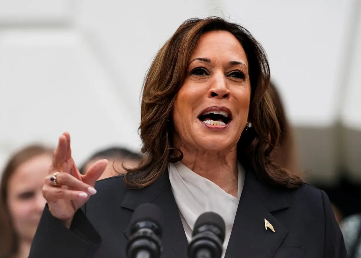 U.S. Vice President Kamala Harris delivers remarks to the women and men's National Collegiate Athletic Association (NCAA) Champion teams at the White House in Washington