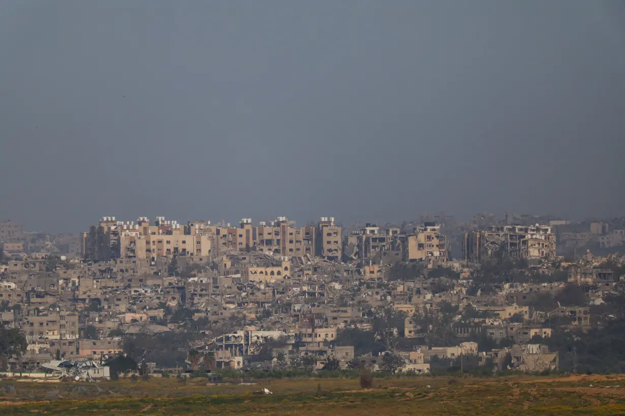 A view of destroyed buildings in Gaza, as seen from southern Israel