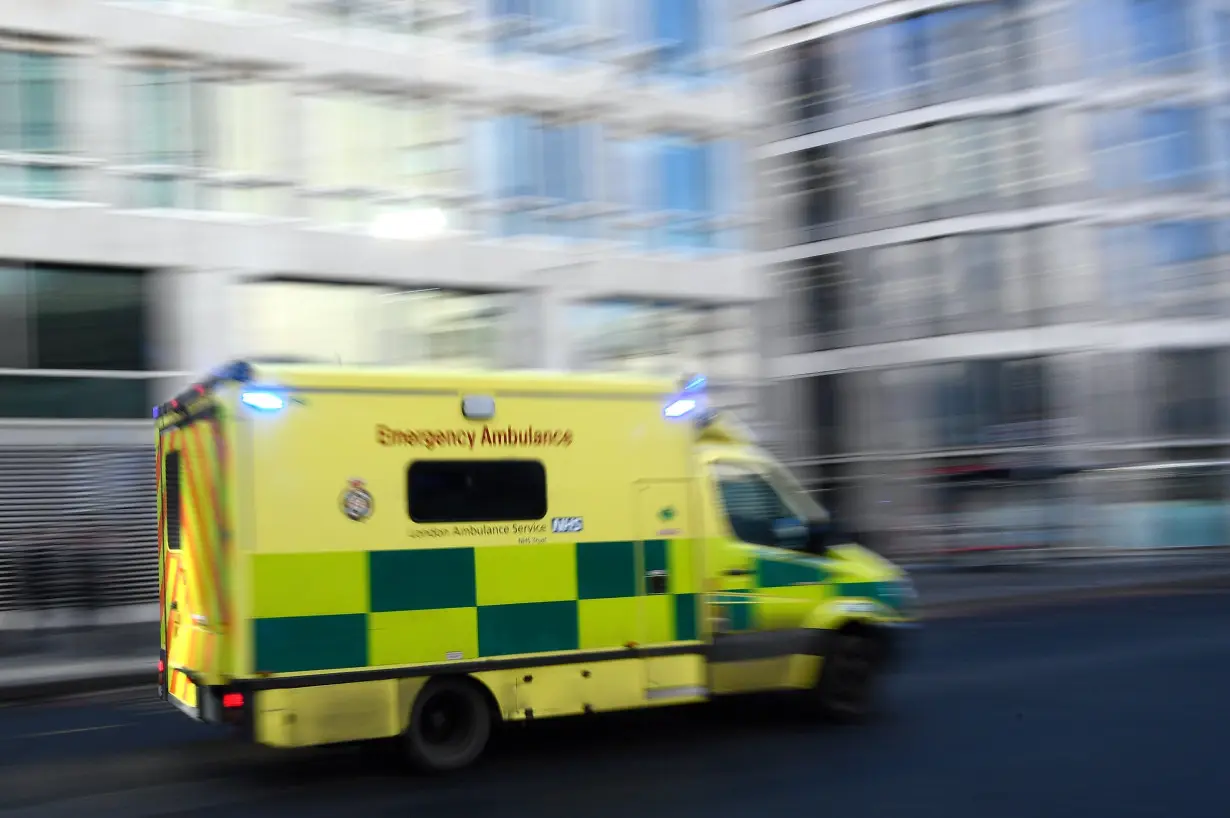 A National Health Service London ambulance drives in London